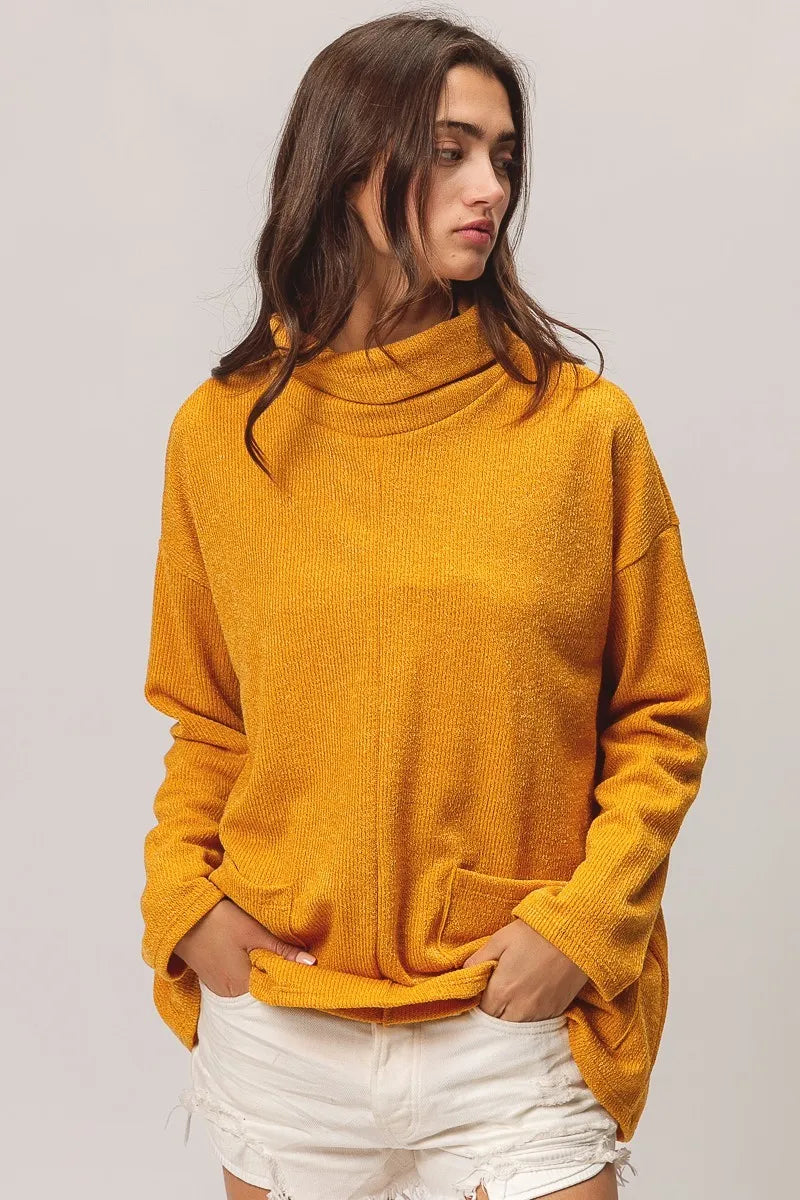 Image of BiBi Piper Rib Double Pocket Turtle Neck Sweater | Queeble.shop