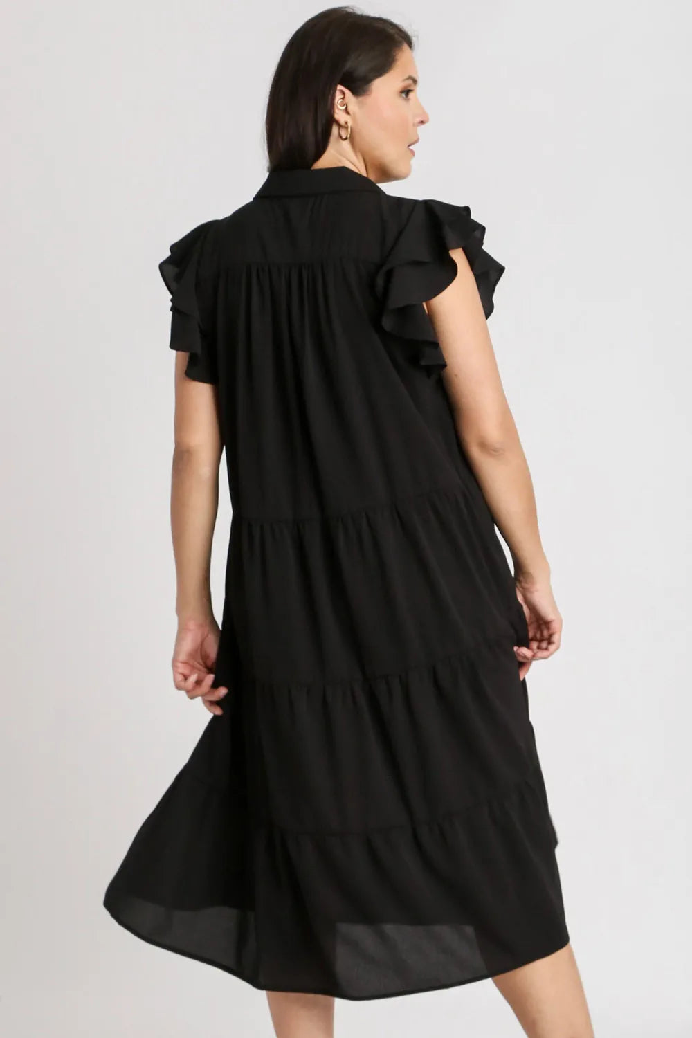Image of Umgee Full Size Johnny Collar Ruffle Cap Sleeve Tiered Dress Plus Size | Queeble.shop