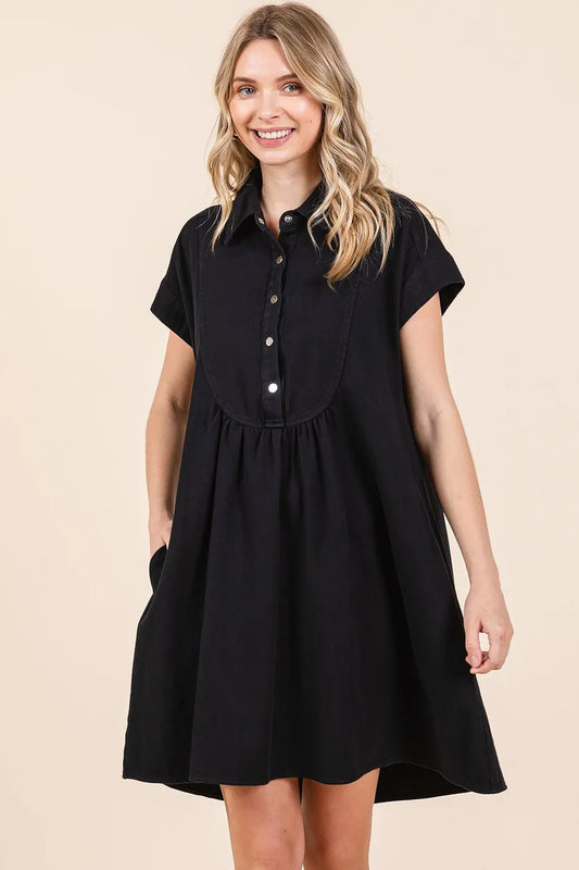 Image of Mittoshop Twill Short Sleeve Collared Mini Dress | Queeble.shop