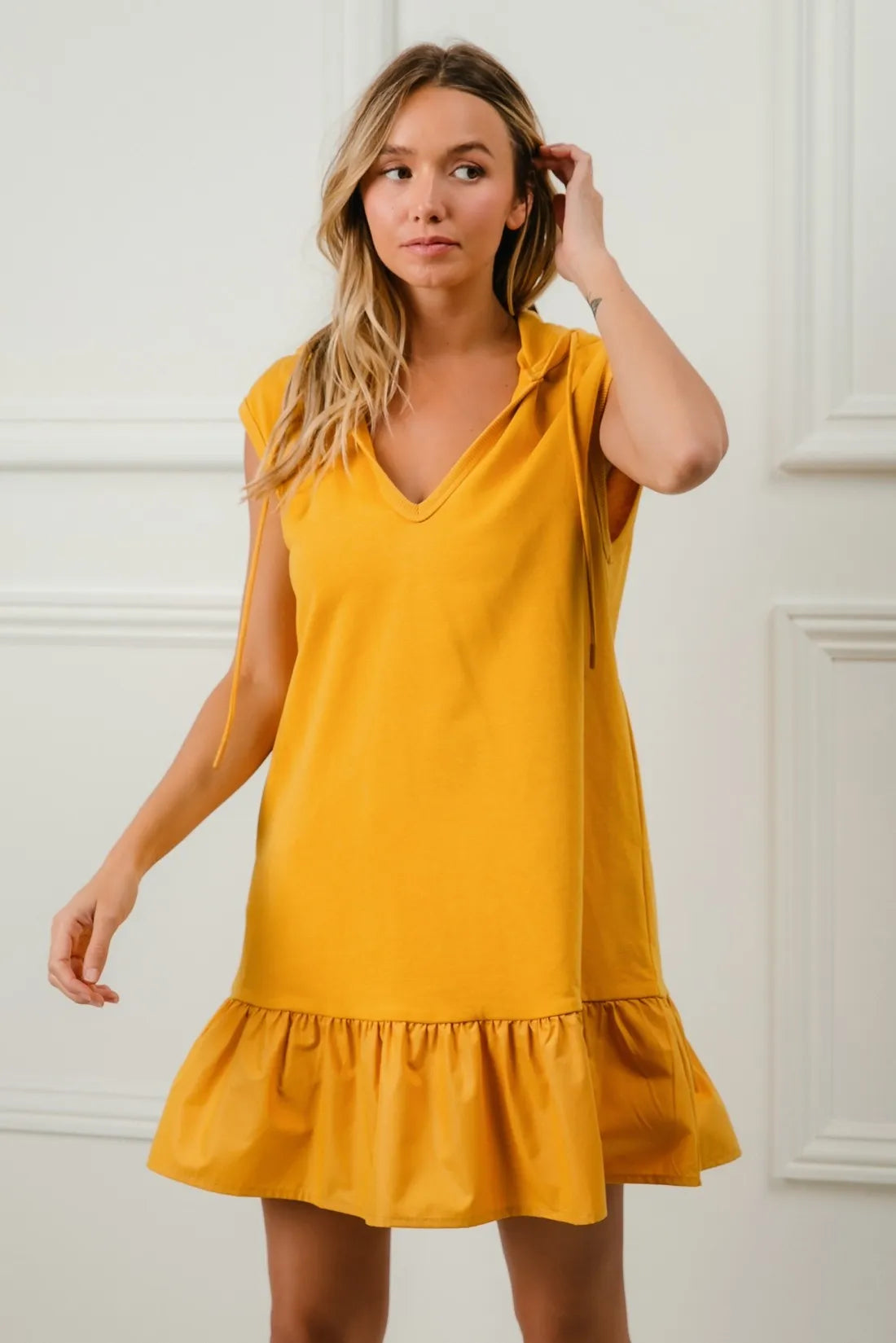 Image of BiBi Ruffled French Terry Hooded Dress | Queeble.shop