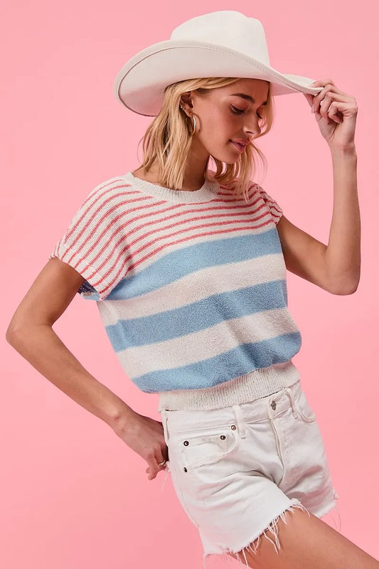 Image of BiBi Stripes Lightweight Short Sleeve Sweater | Queeble.shop