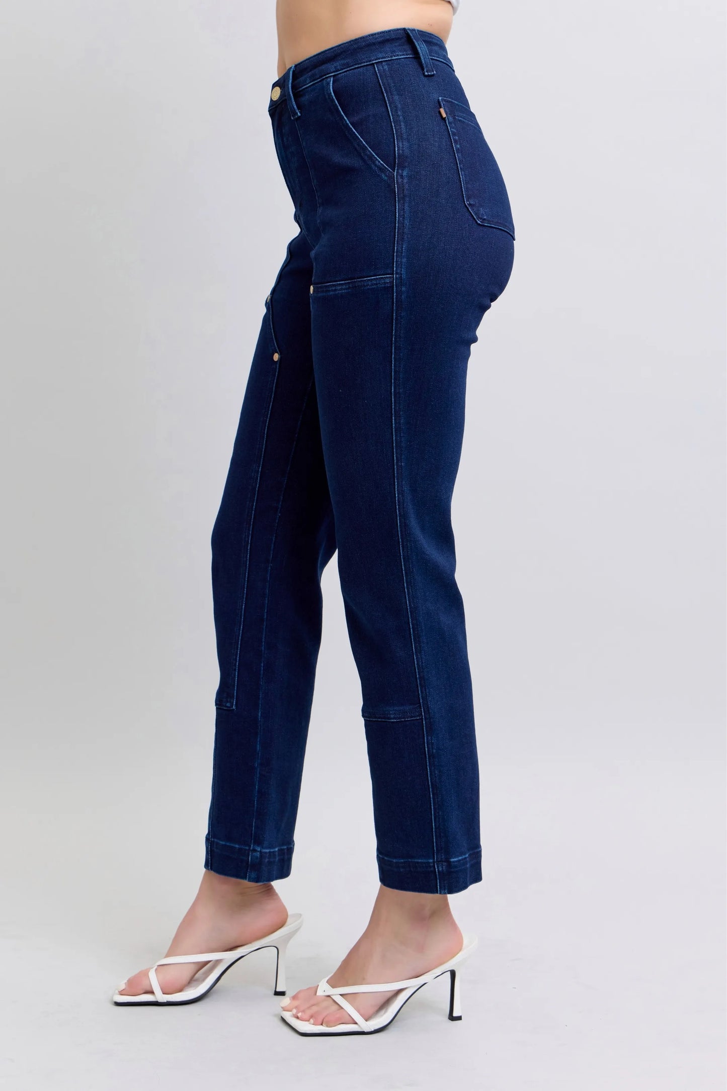 Image of Judy Blue Full Size Hw Work Wear Knee Patch Straight Jeans Plus Size | Queeble.shop
