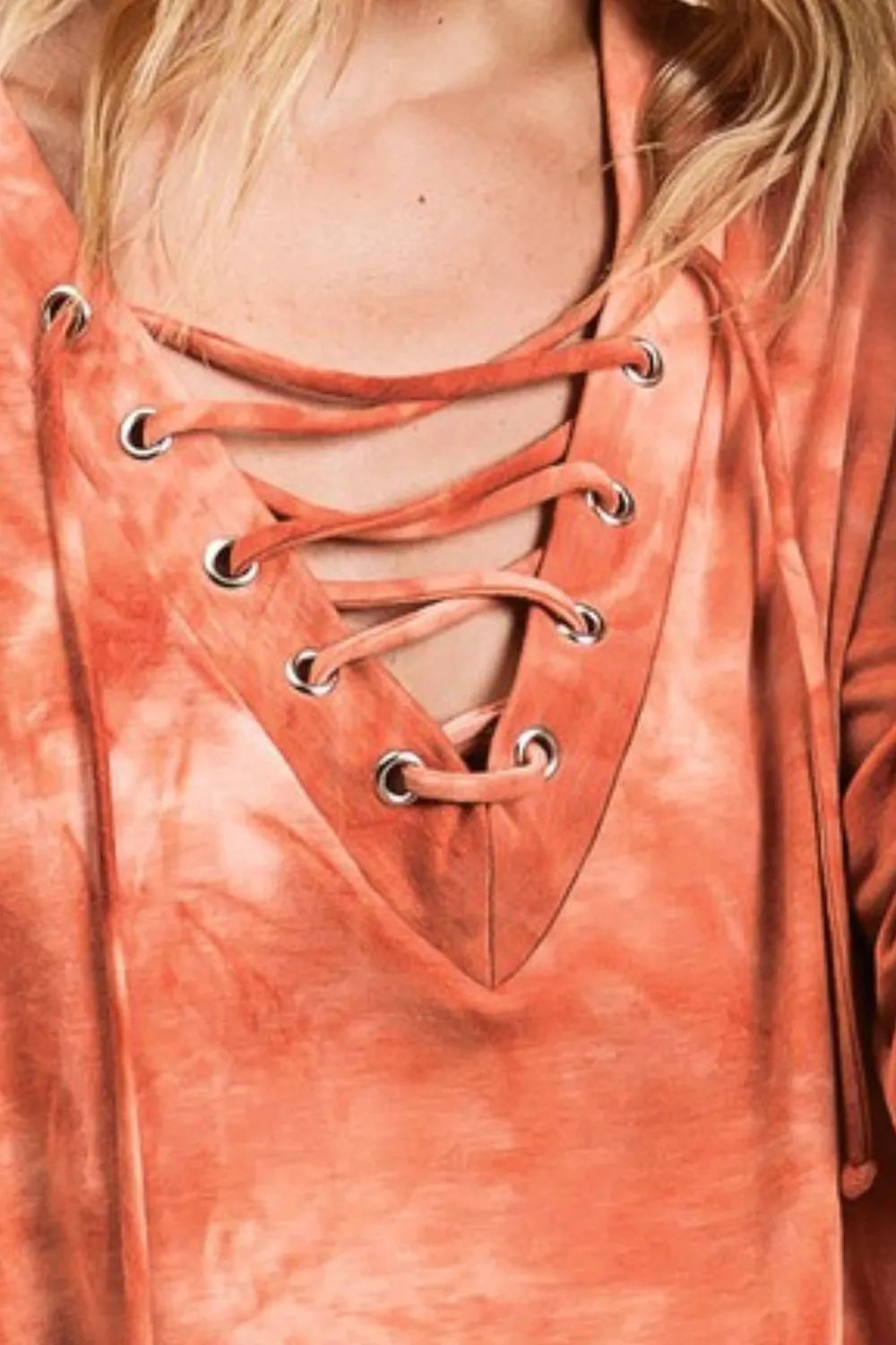 Image of BiBi Lace-Up Tie-Dye French Terry Long Sleeve Top | Queeble.shop