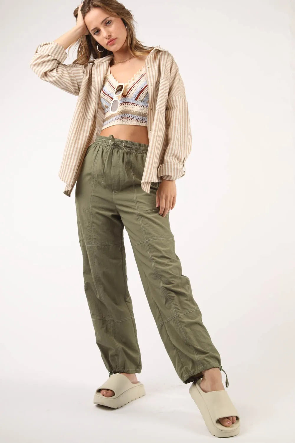 Image of VERY J Drawstring Woven Parachute Joggers | Queeble.shop