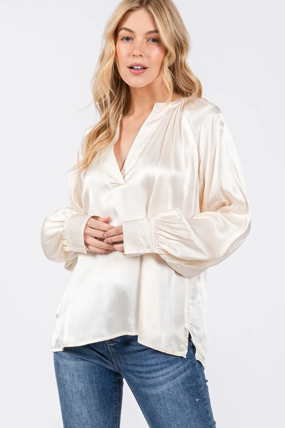 Image of SAGE + FIG Notched Long Sleeve Blouse | Queeble.shop