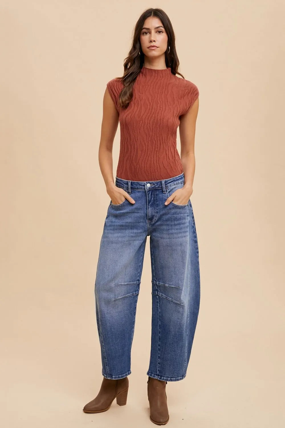 Image of Annie Wear Mid Rise Barrel Leg Jeans with Pockets | Queeble.shop