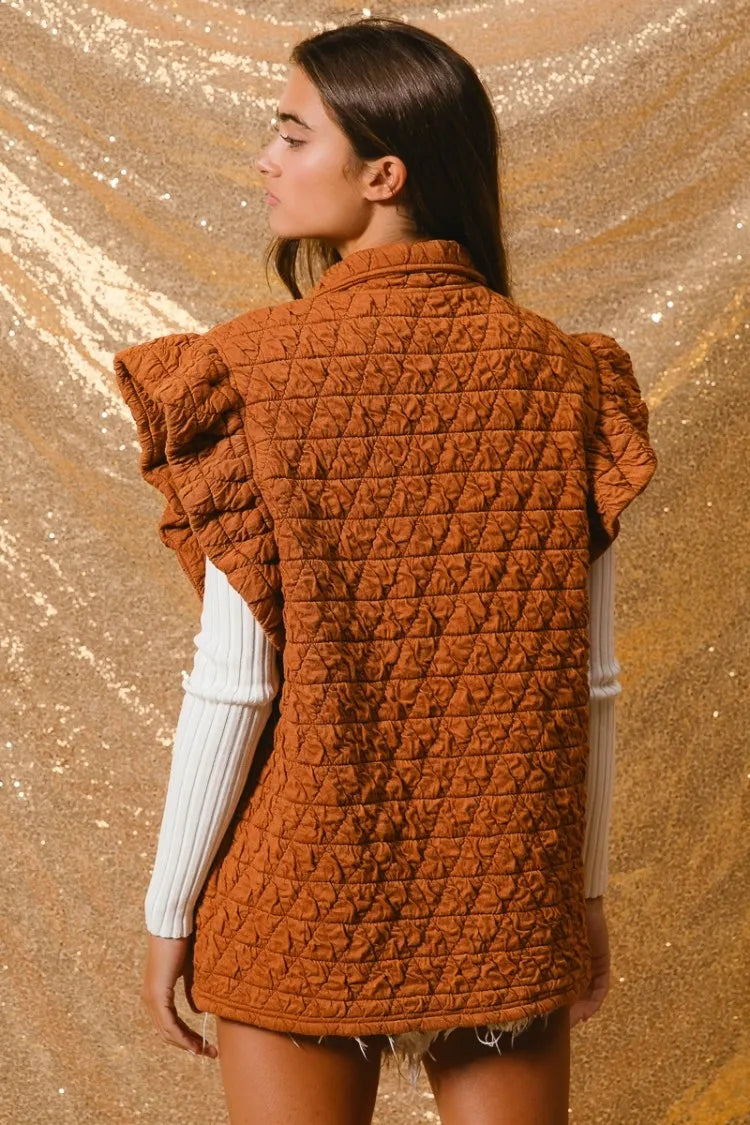 Image of BiBi Quilting Knit Ruffle Sleeve Vest | Queeble.shop