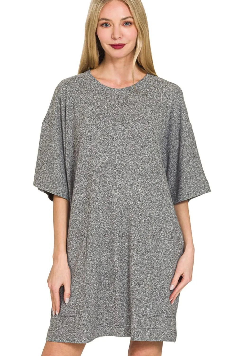 Image of Zenana Soft Melange Hacci T-shirts Dress | Queeble.shop