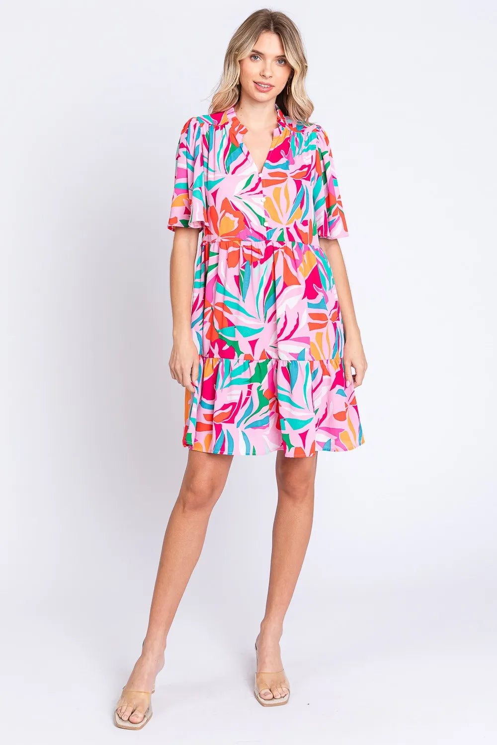 Image of GeeGee Printed Short Sleeve Ruffle Hem Dress | Queeble.shop