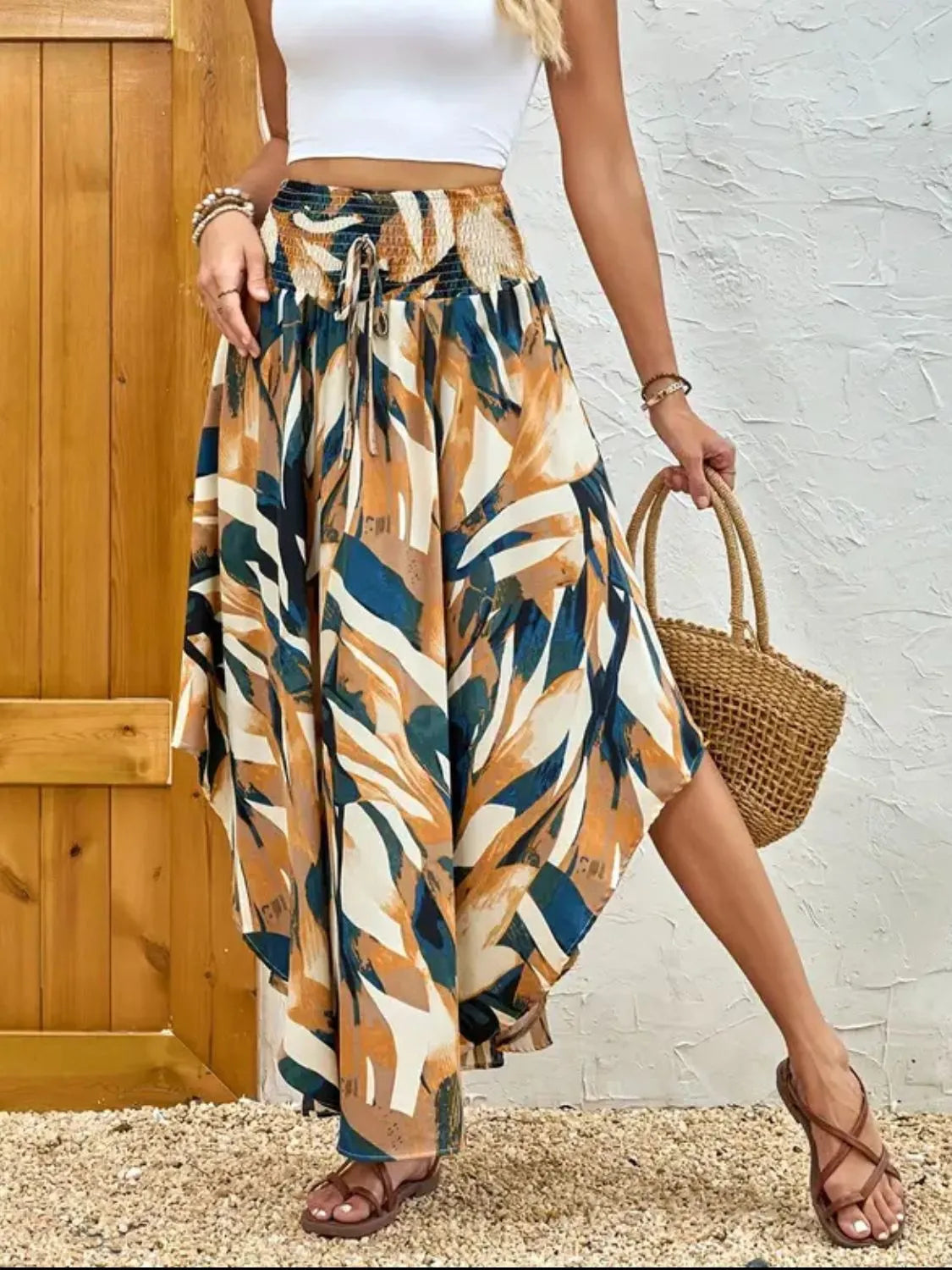 Image of Asymmetrical Smocked Printed Skirt | Queeble.shop