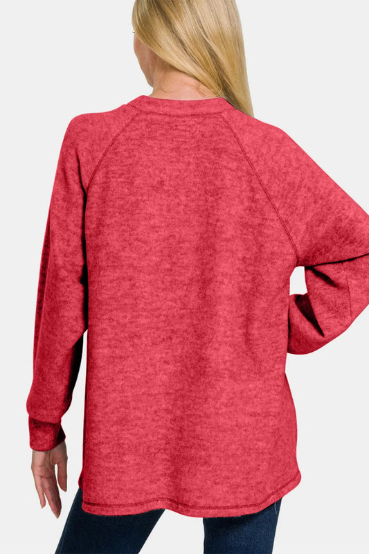 Image of Zenana Full Size Brushed Melange Hacci High-Low Sweater | Queeble.shop