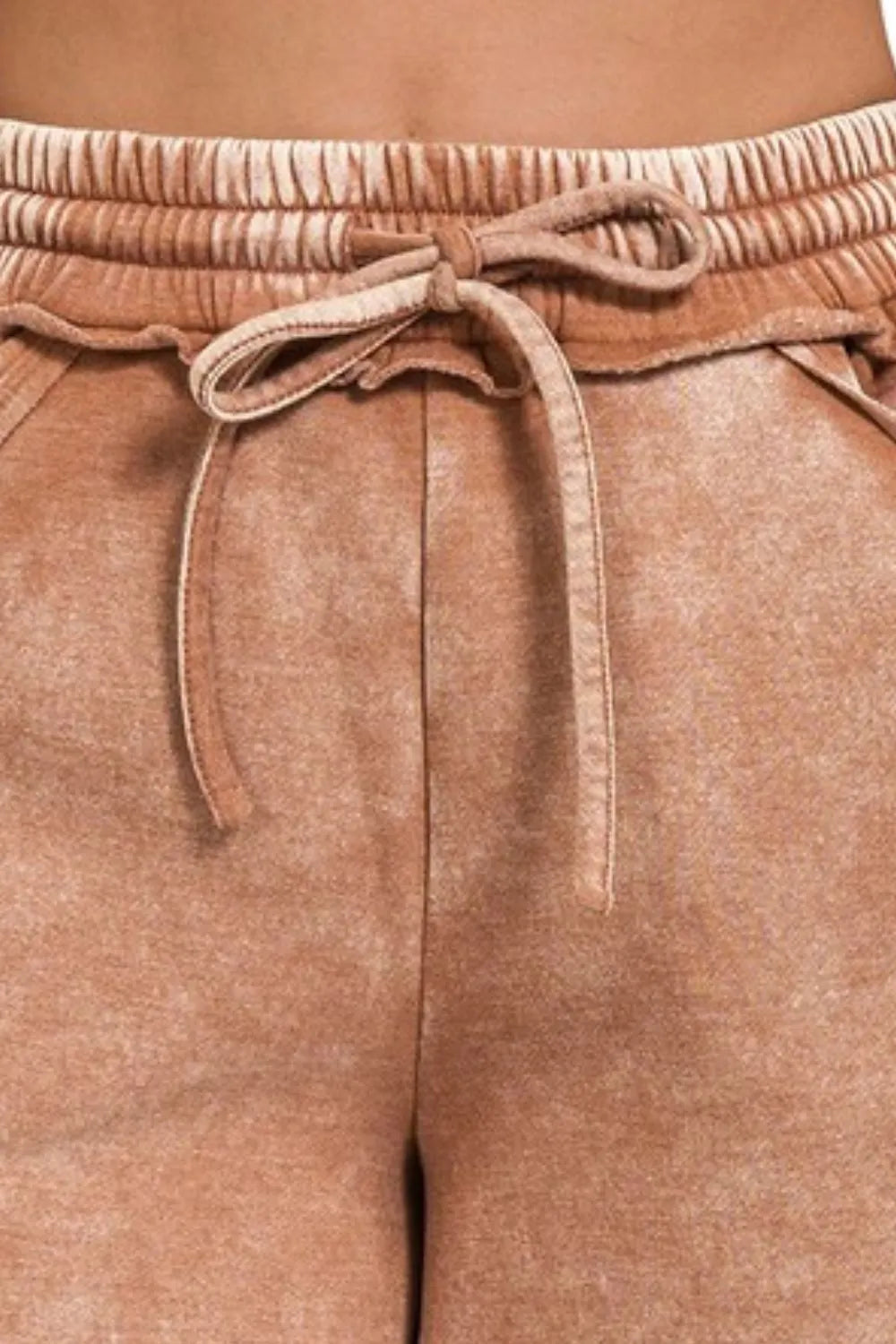 Image of Zenana Acid Wash Fleece Drawstring Shorts With Pockets | Queeble.shop