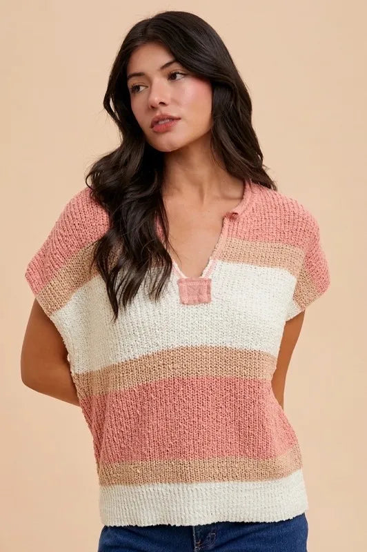 Image of Annie Wear Low Gauge Color Block Textured Sweater Top | Queeble.shop