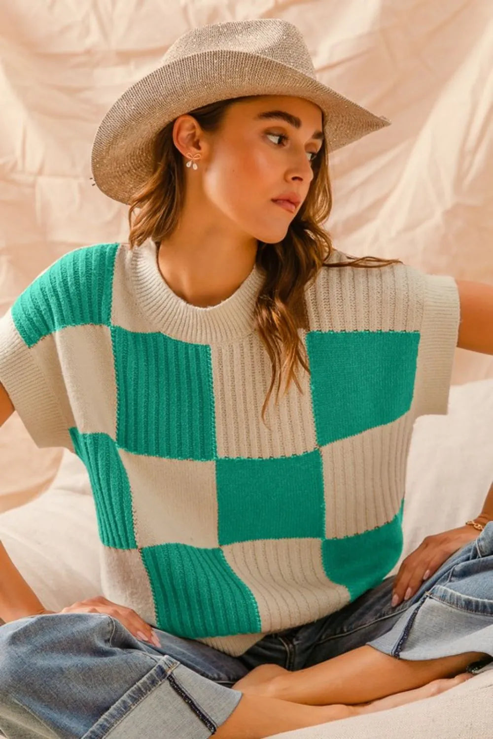 Image of SO ME Check Plaid Casual Sweater Top | Queeble.shop