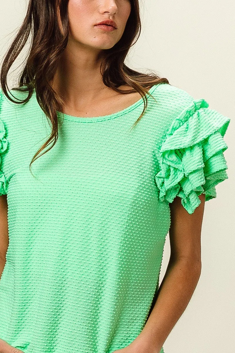 Image of BiBi Birdseye Texture Layered Ruffle Top | Queeble.shop