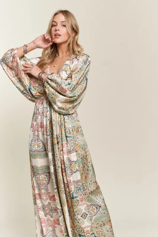 Image of ADORA Printed V-Neck Batwing Sleeve Dress | Queeble.shop
