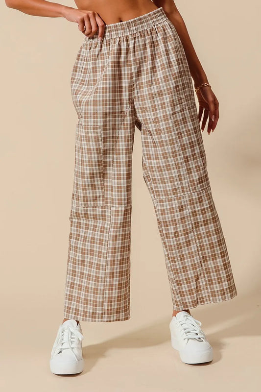 Image of SO ME Check Plaid Wide Leg Pants with Big Patch Pockets | Queeble.shop