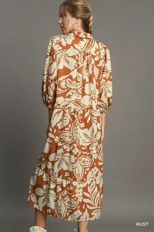 Image of Umgee Full Size Floral Tiered Midi Shirt Dress Plus Size | Queeble.shop