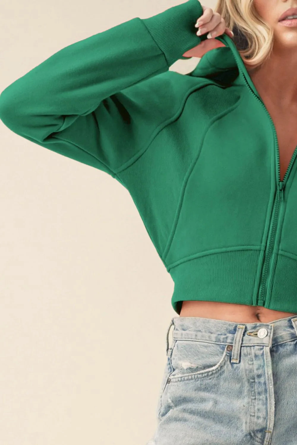 Image of Aemi + Co Zip Up Raglan Sleeve Cropped Hoodie | Queeble.shop