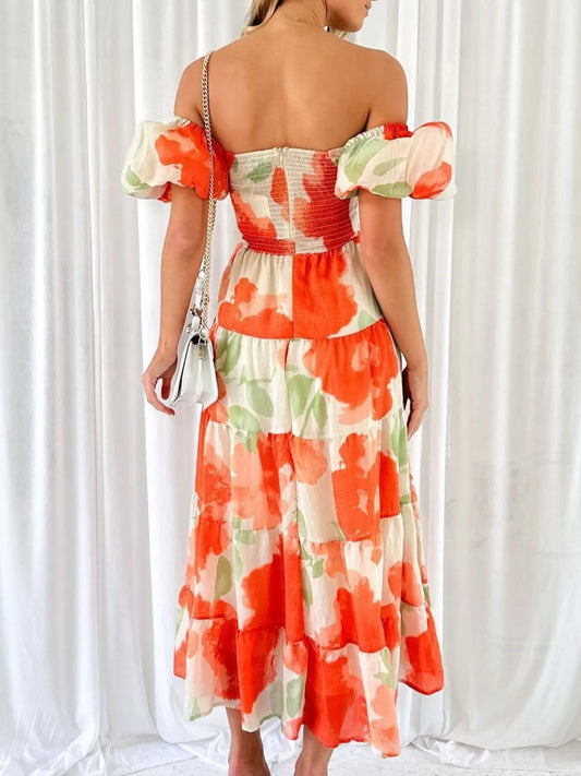 Image of Off-Shoulder Floral Tiered Dress with Ruffle Details | Queeble.shop