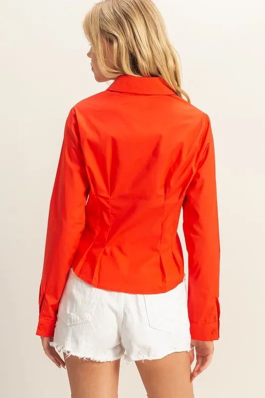 Image of HYFVE Long Sleeve Pleated Waist Poplin Shirt | Queeble.shop