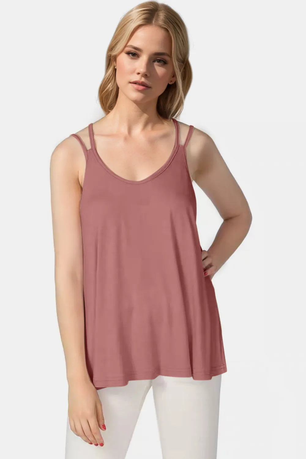 Image of Basic Bae Bamboo Scoop Neck Double Spaghetti Straps Cami | Queeble.shop