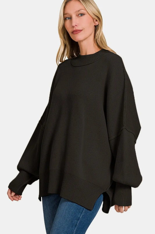 Image of Zenana Side Slit Oversize Sweater | Queeble.shop