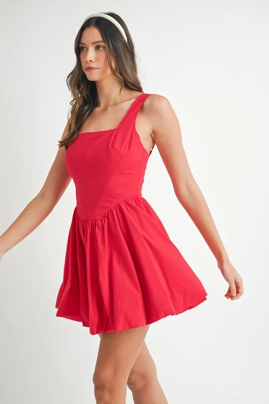 Image of MABLE Poplin Square Neckline Bubble Mini Dress | Queeble.shop