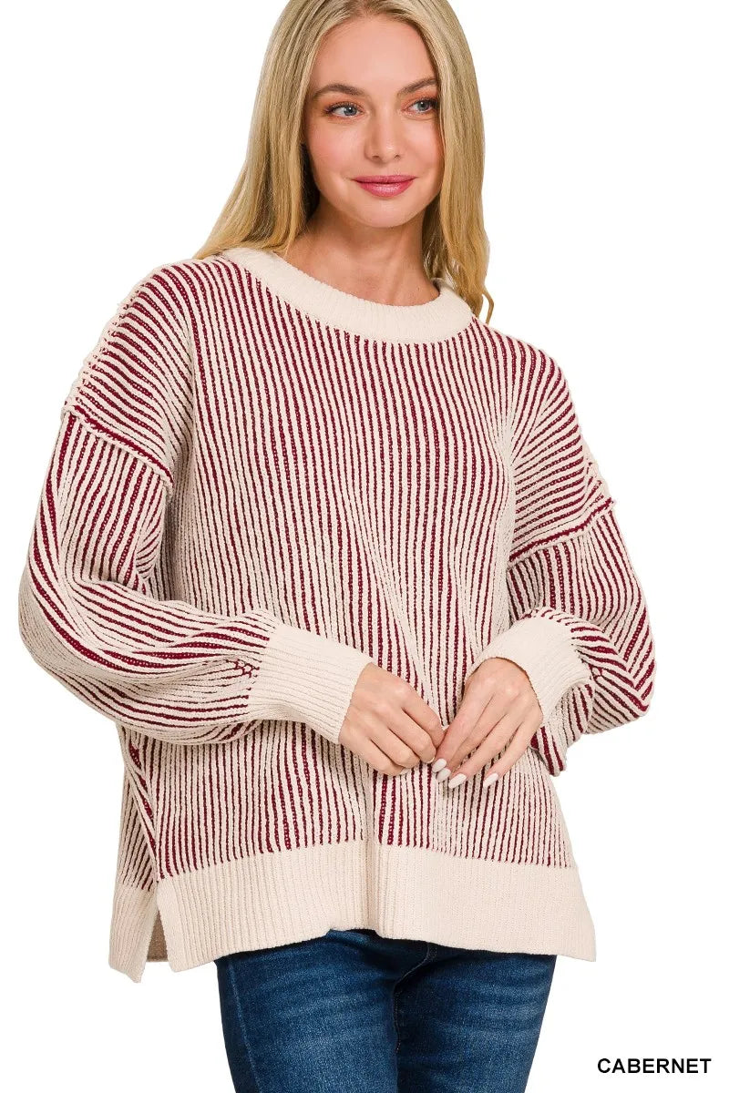 Image of Zenana Two Tone Crewneck Sweater | Queeble.shop