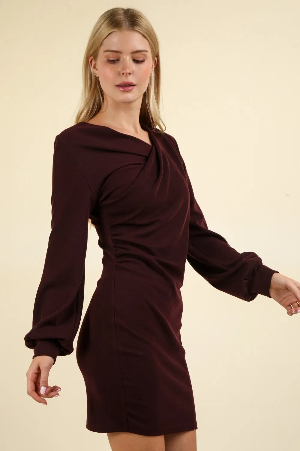 Image of VERY J Ruched Detail Bodycon Mini Dress | Queeble.shop