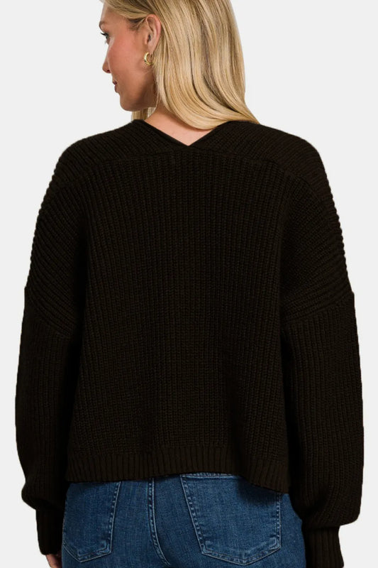Image of Zenana Open Front Drop Shoulder Sweater Cardigan | Queeble.shop