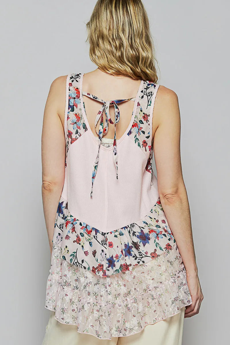Image of POL Floral Print Scoop Neck Tank with Lace Trim | Queeble.shop