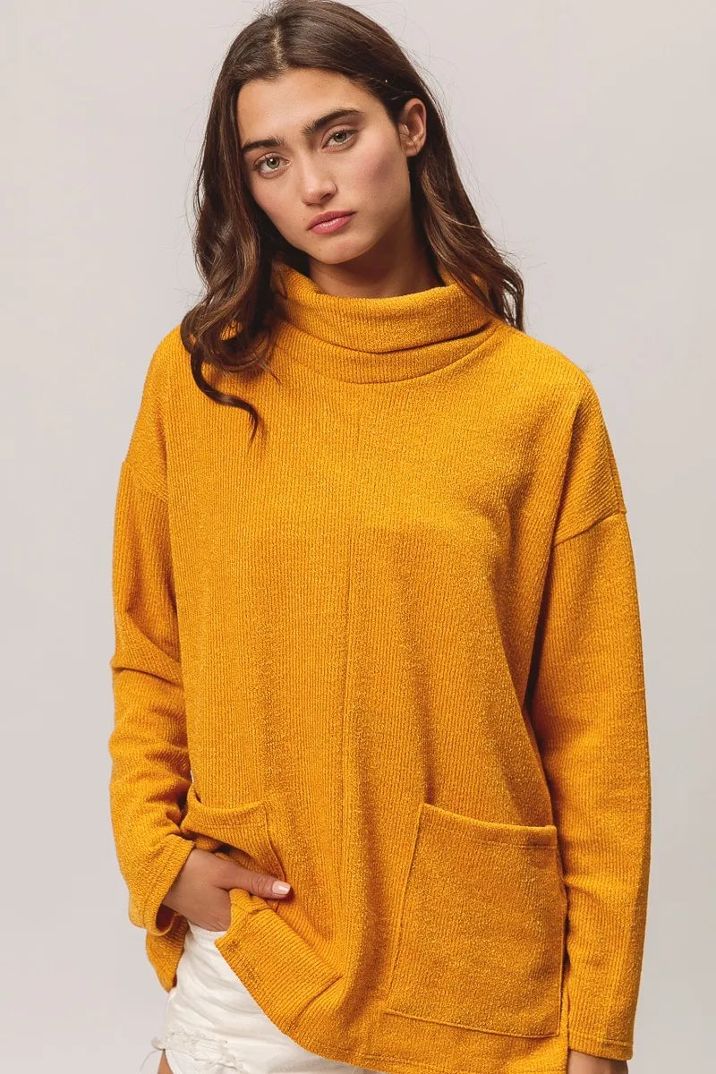 Image of BiBi Piper Rib Double Pocket Turtle Neck Sweater | Queeble.shop