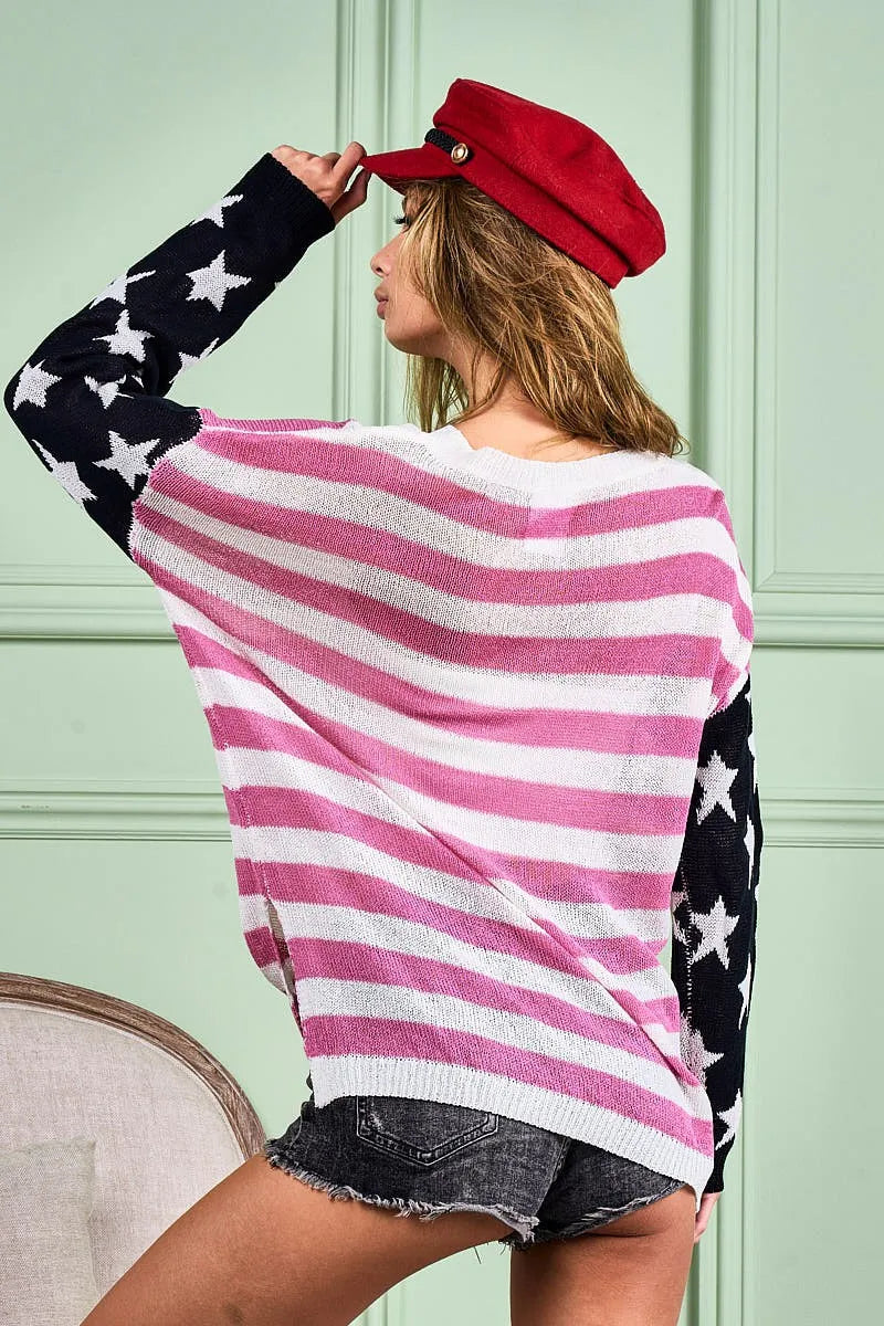 Image of BiBi American Flag Low Gauge Knit Top | Queeble.shop