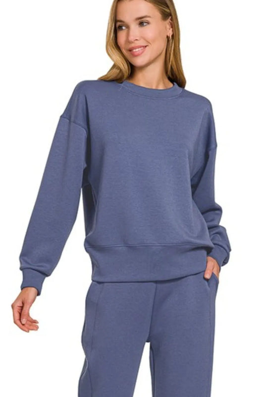 Image of Zenana Scuba Crewneck Pullover & Joggers 2 Pieces Set | Queeble.shop
