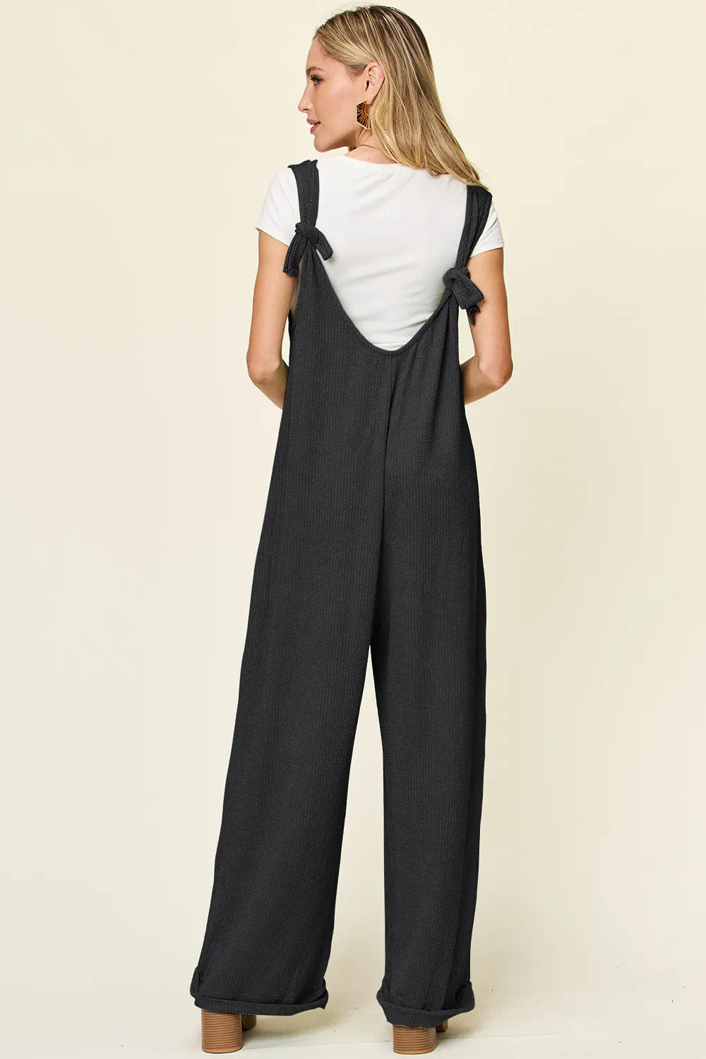 Image of Double Take Full Size Texture Sleeveless Wide Leg Jumpsuit | Queeble.shop