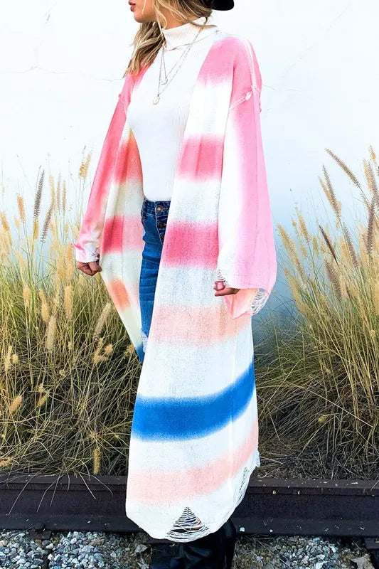Image of And The Why Multi Gradation Dye Maxi Cardigan Sweater | Queeble.shop