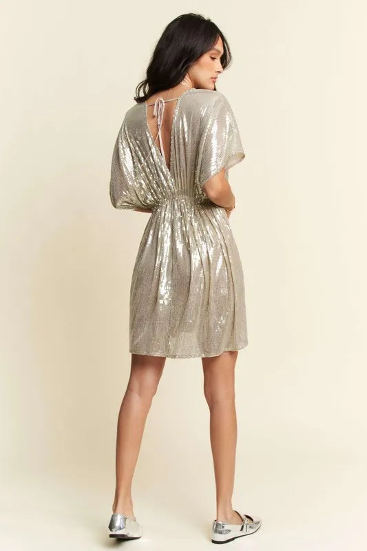 Image of Davi & Dani Sequin Plunge Neck Knot Cut Out Tie Back Party Dress | Queeble.shop