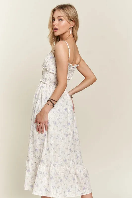 Image of ADORA Smocked Floral Sweetheart Neck Cami Dress | Queeble.shop