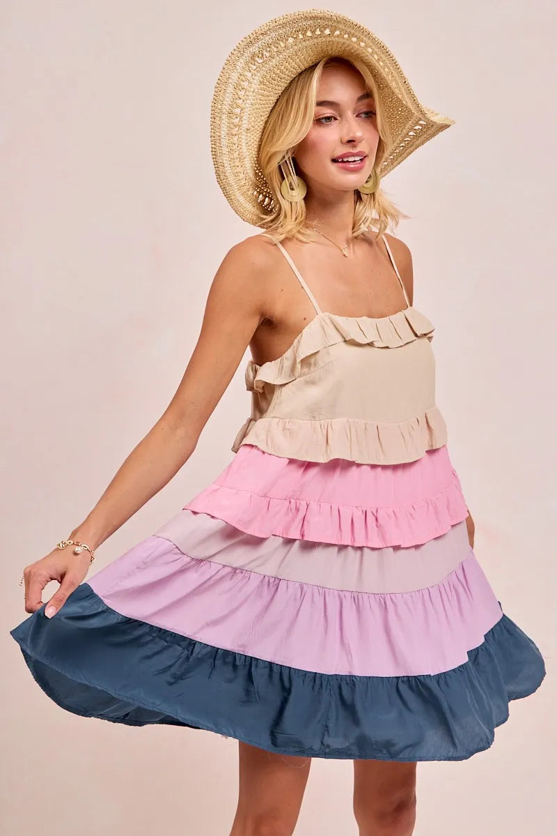 Image of BiBi Color Blocked Tiered Dress | Queeble.shop