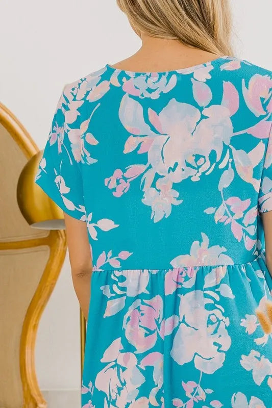 Image of BiBi Floral Crinkle Shirred Ruffle Detail V Neck Dress | Queeble.shop