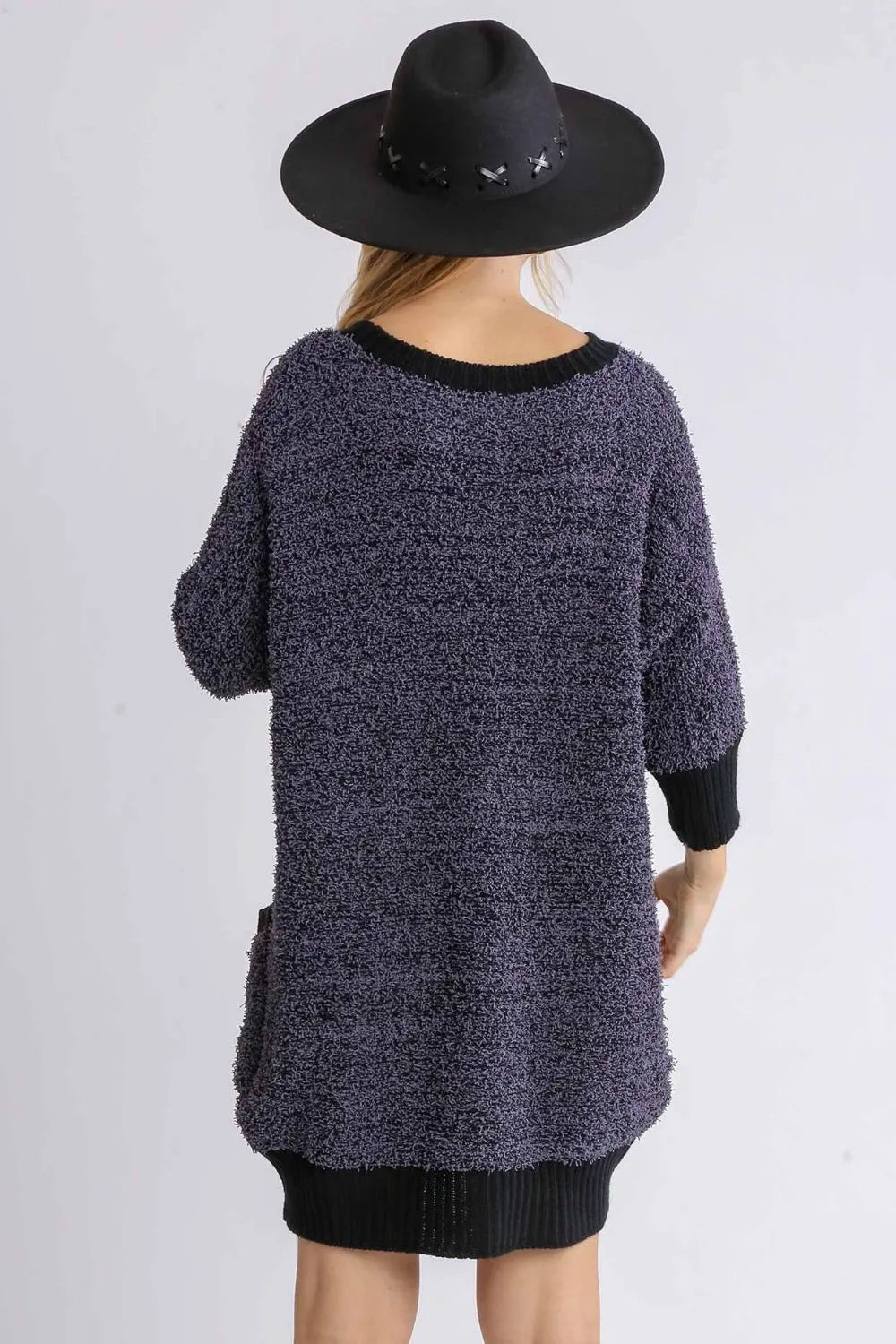 Image of Umgee Full Size Ribbed Hem Round Neck 3/4 Sleeve Sweater Dress with Pockets Plus Size | Queeble.shop
