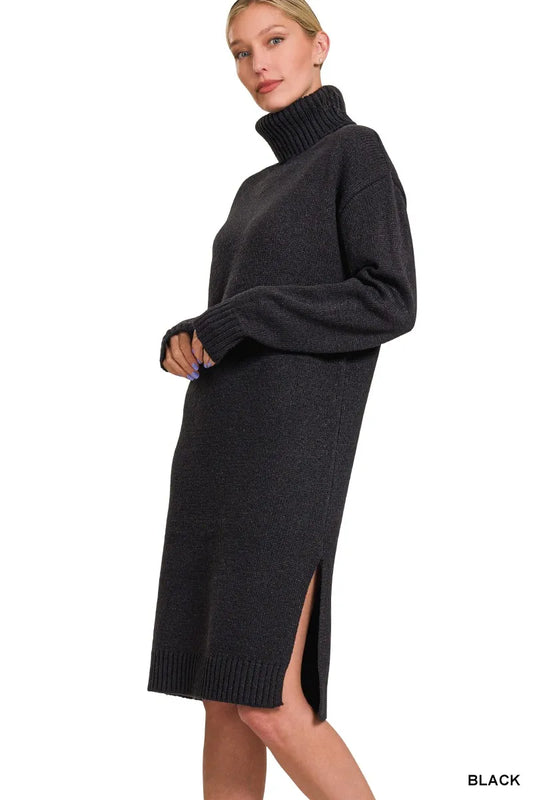 Image of Zenana Turtle Neck Long Sleeve Midi Sweater Dress | Queeble.shop