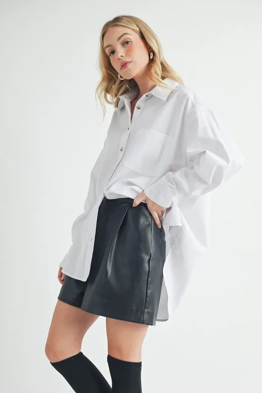 Image of Aemi + Co High-Low Collared Neck Drop Shoulder Shirt | Queeble.shop