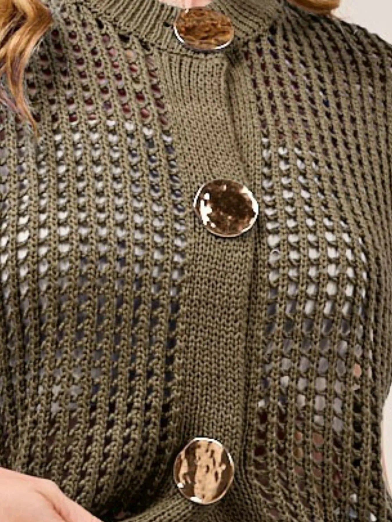 Image of SO ME Big Metal Button Front Openwork Sweater Vest | Queeble.shop