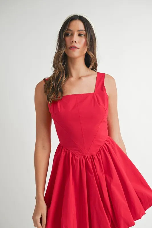 Image of MABLE Poplin Square Neckline Bubble Mini Dress | Queeble.shop