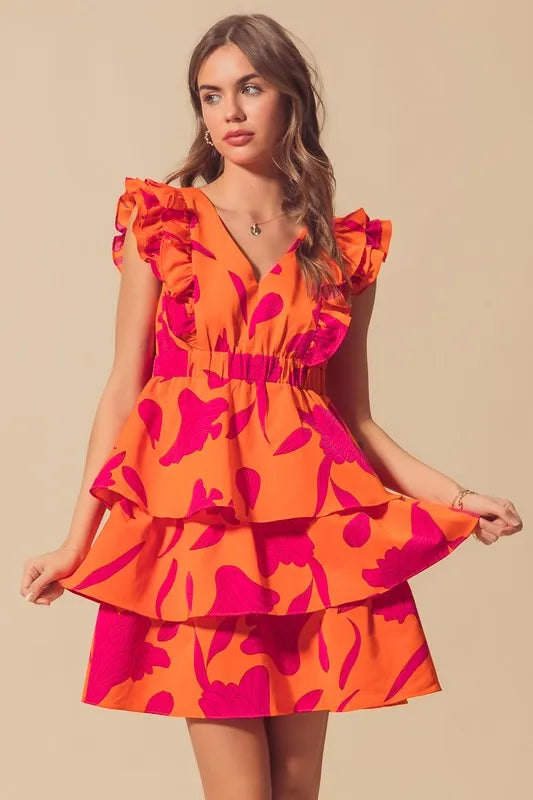 Image of SO ME Floral V Neck Layered Dress with Elasticized Waist | Queeble.shop