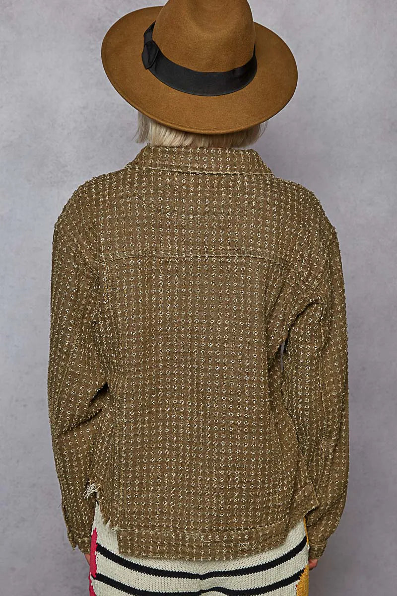 Image of POL Raw Hem Button Up Jacket with Chest Pockets | Queeble.shop