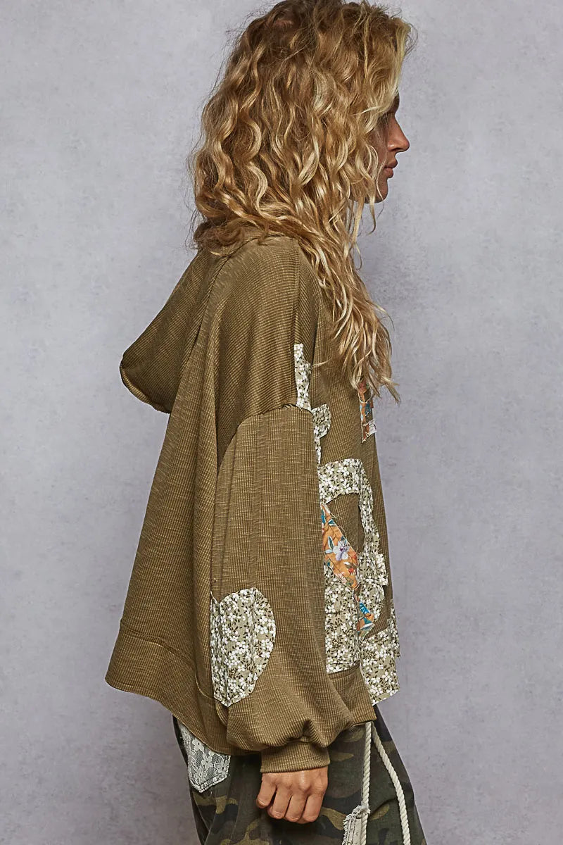 Image of POL Peace Patch Floral Long Sleeve Hoodie | Queeble.shop