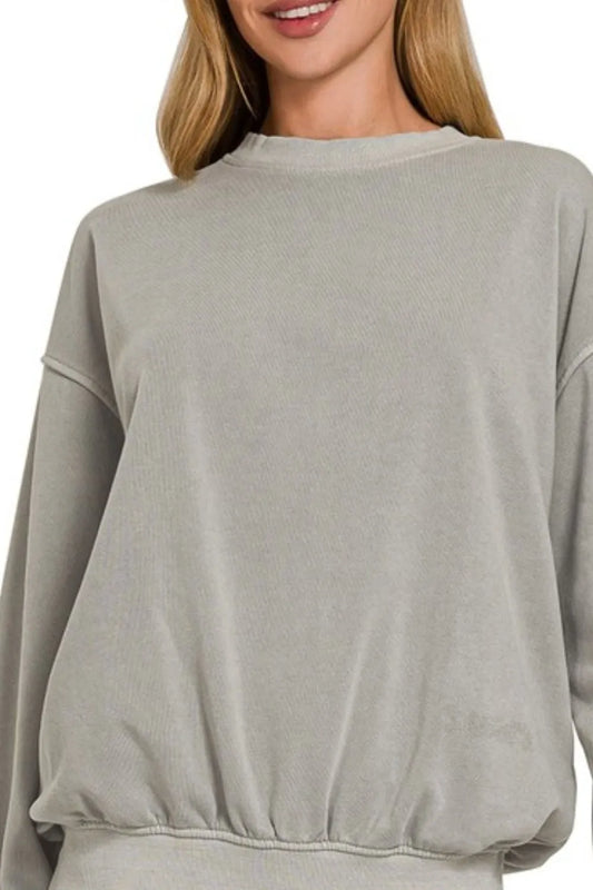 Image of Zenana Soft Fleece Pigment Dye Round-neck Sweatshirts | Queeble.shop